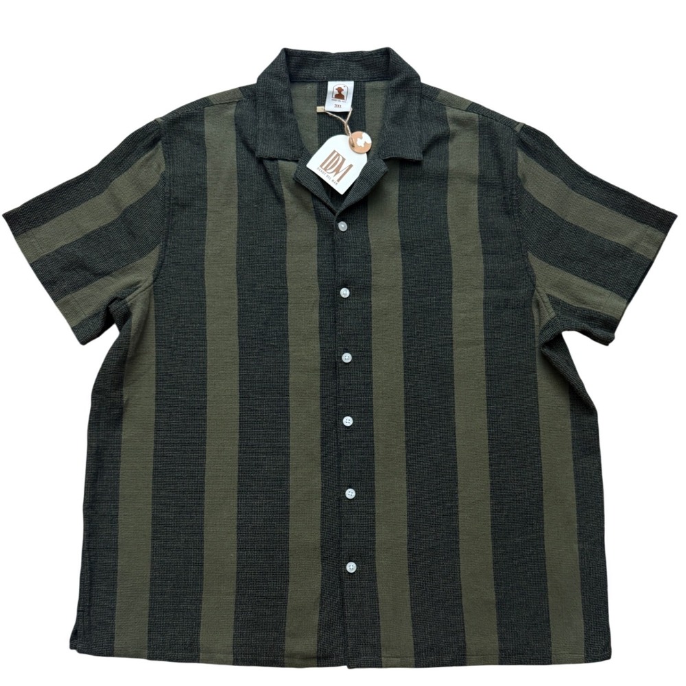 Dandy Del Mar The Gaucho Shirt Mens 2XL Olive Green Black Striped Collar NWT
